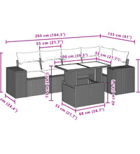 6-tlg. Garten-Sofagarnitur mit Kissen Hellgrau Poly Rattan