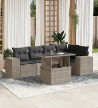 6-tlg. Garten-Sofagarnitur mit Kissen Hellgrau Poly Rattan