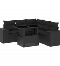 6-tlg. Garten-Sofagarnitur mit Kissen Schwarz Poly Rattan