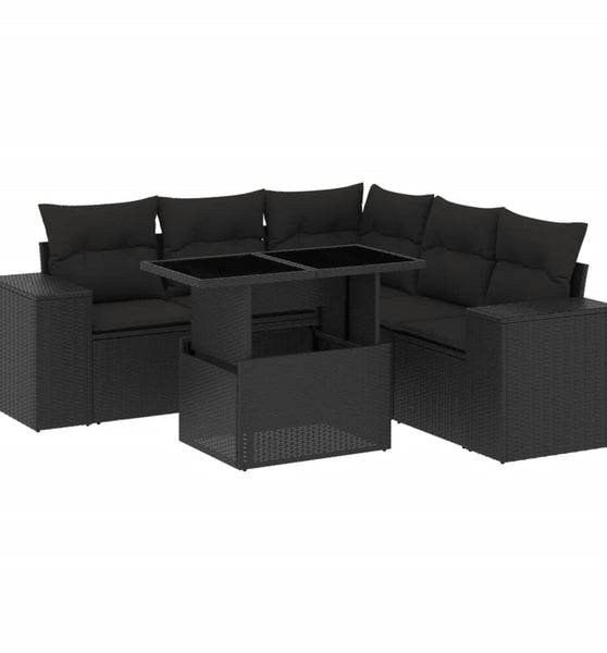 6-tlg. Garten-Sofagarnitur mit Kissen Schwarz Poly Rattan