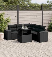 6-tlg. Garten-Sofagarnitur mit Kissen Schwarz Poly Rattan