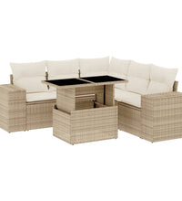 6-tlg. Garten-Sofagarnitur mit Kissen Beige Poly Rattan