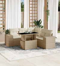 6-tlg. Garten-Sofagarnitur mit Kissen Beige Poly Rattan