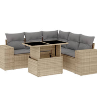 6-tlg. Garten-Sofagarnitur mit Kissen Beige Poly Rattan