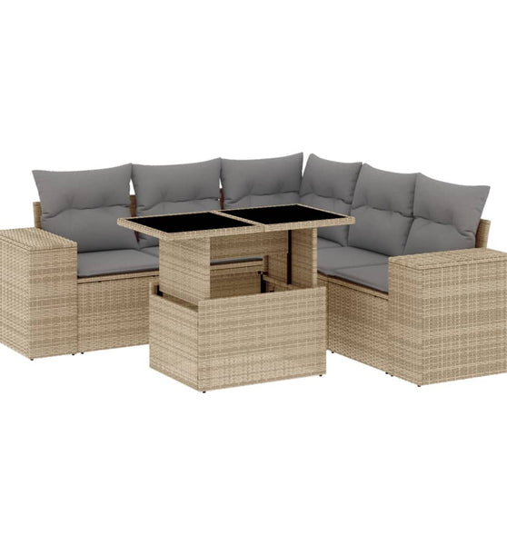 6-tlg. Garten-Sofagarnitur mit Kissen Beige Poly Rattan