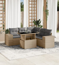 6-tlg. Garten-Sofagarnitur mit Kissen Beige Poly Rattan