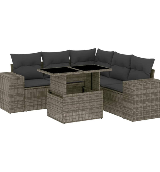 6-tlg. Garten-Sofagarnitur mit Kissen Grau Poly Rattan