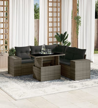 6-tlg. Garten-Sofagarnitur mit Kissen Grau Poly Rattan