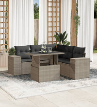 6-tlg. Garten-Sofagarnitur mit Kissen Hellgrau Poly Rattan