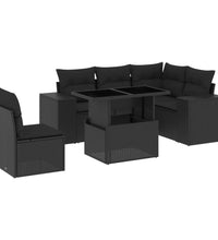 6-tlg. Garten-Sofagarnitur mit Kissen Schwarz Poly Rattan