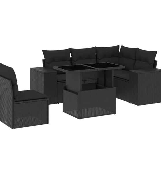 6-tlg. Garten-Sofagarnitur mit Kissen Schwarz Poly Rattan