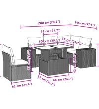 6-tlg. Garten-Sofagarnitur mit Kissen Schwarz Poly Rattan
