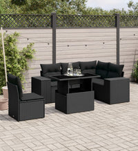 6-tlg. Garten-Sofagarnitur mit Kissen Schwarz Poly Rattan