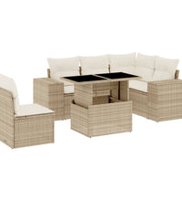 6-tlg. Garten-Sofagarnitur mit Kissen Beige Poly Rattan