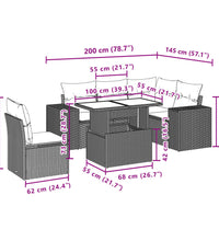 6-tlg. Garten-Sofagarnitur mit Kissen Beige Poly Rattan