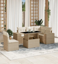 6-tlg. Garten-Sofagarnitur mit Kissen Beige Poly Rattan