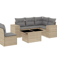 6-tlg. Garten-Sofagarnitur mit Kissen Beige Poly Rattan