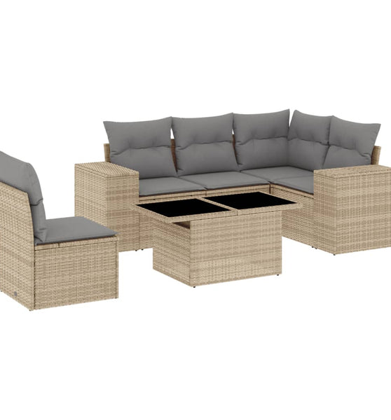 6-tlg. Garten-Sofagarnitur mit Kissen Beige Poly Rattan