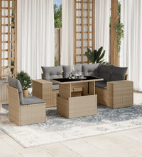 6-tlg. Garten-Sofagarnitur mit Kissen Beige Poly Rattan
