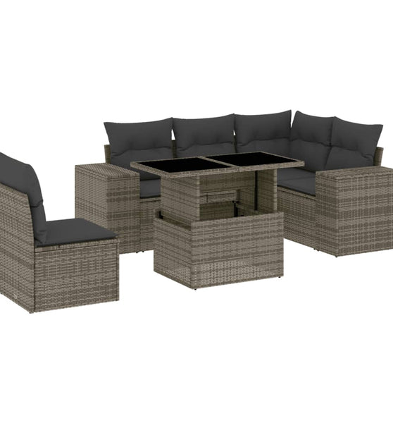6-tlg. Garten-Sofagarnitur mit Kissen Grau Poly Rattan