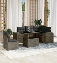 6-tlg. Garten-Sofagarnitur mit Kissen Grau Poly Rattan