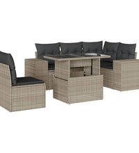 6-tlg. Garten-Sofagarnitur mit Kissen Hellgrau Poly Rattan