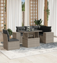 6-tlg. Garten-Sofagarnitur mit Kissen Hellgrau Poly Rattan