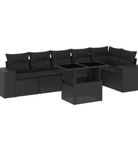 7-tlg. Garten-Sofagarnitur mit Kissen Schwarz Poly Rattan