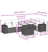 7-tlg. Garten-Sofagarnitur mit Kissen Schwarz Poly Rattan