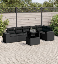7-tlg. Garten-Sofagarnitur mit Kissen Schwarz Poly Rattan