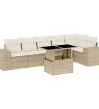 7-tlg. Garten-Sofagarnitur mit Kissen Beige Poly Rattan