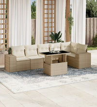 7-tlg. Garten-Sofagarnitur mit Kissen Beige Poly Rattan