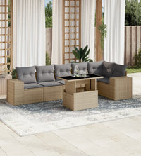 7-tlg. Garten-Sofagarnitur mit Kissen Beige Poly Rattan