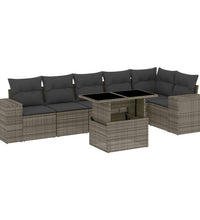7-tlg. Garten-Sofagarnitur mit Kissen Grau Poly Rattan