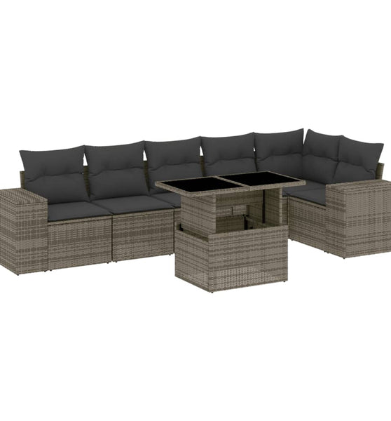 7-tlg. Garten-Sofagarnitur mit Kissen Grau Poly Rattan