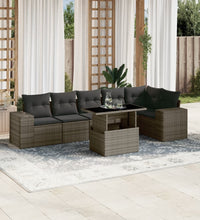 7-tlg. Garten-Sofagarnitur mit Kissen Grau Poly Rattan