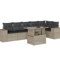 7-tlg. Garten-Sofagarnitur mit Kissen Hellgrau Poly Rattan
