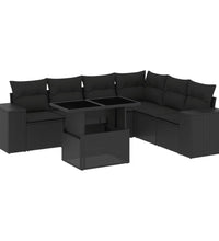 7-tlg. Garten-Sofagarnitur mit Kissen Schwarz Poly Rattan