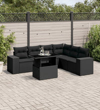 7-tlg. Garten-Sofagarnitur mit Kissen Schwarz Poly Rattan