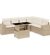 7-tlg. Garten-Sofagarnitur mit Kissen Beige Poly Rattan