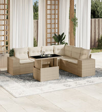 7-tlg. Garten-Sofagarnitur mit Kissen Beige Poly Rattan
