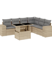 7-tlg. Garten-Sofagarnitur mit Kissen Beige Poly Rattan