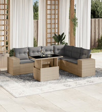 7-tlg. Garten-Sofagarnitur mit Kissen Beige Poly Rattan