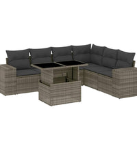 7-tlg. Garten-Sofagarnitur mit Kissen Grau Poly Rattan
