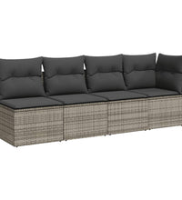 7-tlg. Garten-Sofagarnitur mit Kissen Grau Poly Rattan