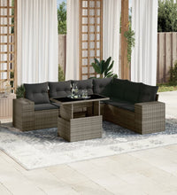 7-tlg. Garten-Sofagarnitur mit Kissen Grau Poly Rattan