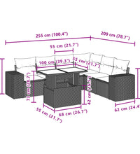 7-tlg. Garten-Sofagarnitur mit Kissen Hellgrau Poly Rattan