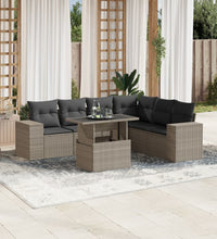 7-tlg. Garten-Sofagarnitur mit Kissen Hellgrau Poly Rattan