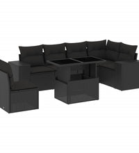 7-tlg. Garten-Sofagarnitur mit Kissen Schwarz Poly Rattan