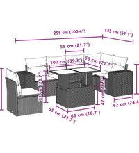 7-tlg. Garten-Sofagarnitur mit Kissen Schwarz Poly Rattan